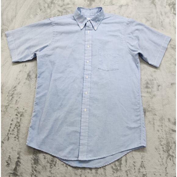 Vintage 90s Lands End Shirt Men L/16 Blue Oxford Short Sleeve Button Down Office - Picture 1 of 9